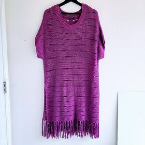 Crochet Tunic Coverup Top 18/20 Purple Roamans Fringe Hem Pullover Cruise